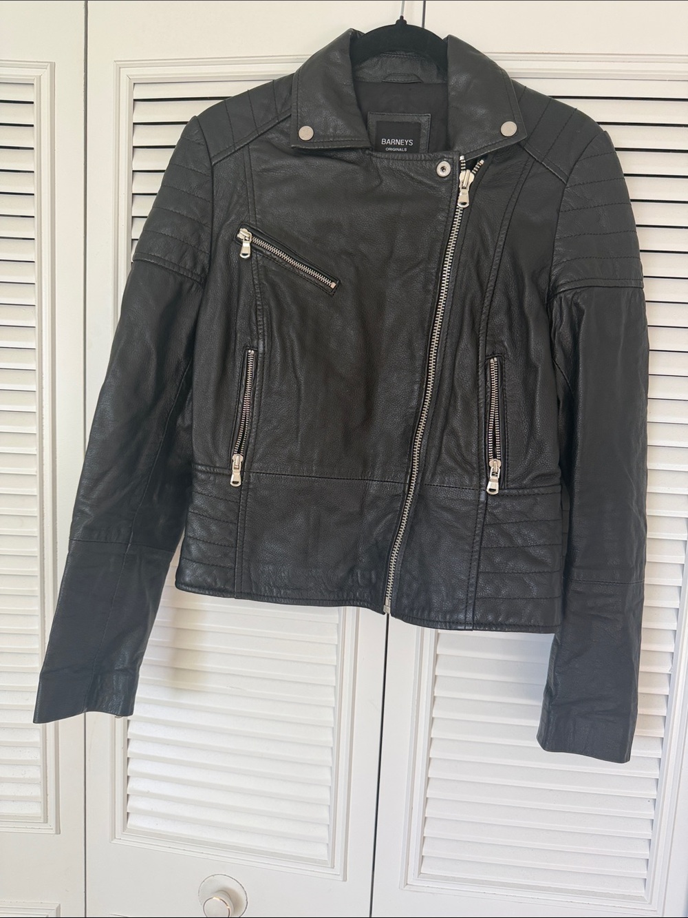 Barneys New York Black Quilted Leather Moto Jacket